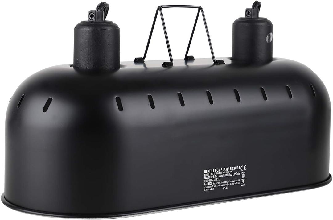 DXOPHIEX 15inch Dual Reptile Light Fixture, Max 150W Dual Reptile Heat Lamp with Separate Switches, Double Dome Lamp UVB Light Fixture for Bearded Dragon, Turtles, Snake and Lizard Terrarium