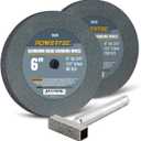 POWERTEC Bench Grinder Wheel + Diamond Wheel Dresser 6 Inch 60 & 150 Grit, Aluminum Oxide Grinding Wheel for Bench Pedestal Grinder, 3/4" Thick 1/2" Arbor, Sharpening Shaping Blade, Chisel, Drill Bits