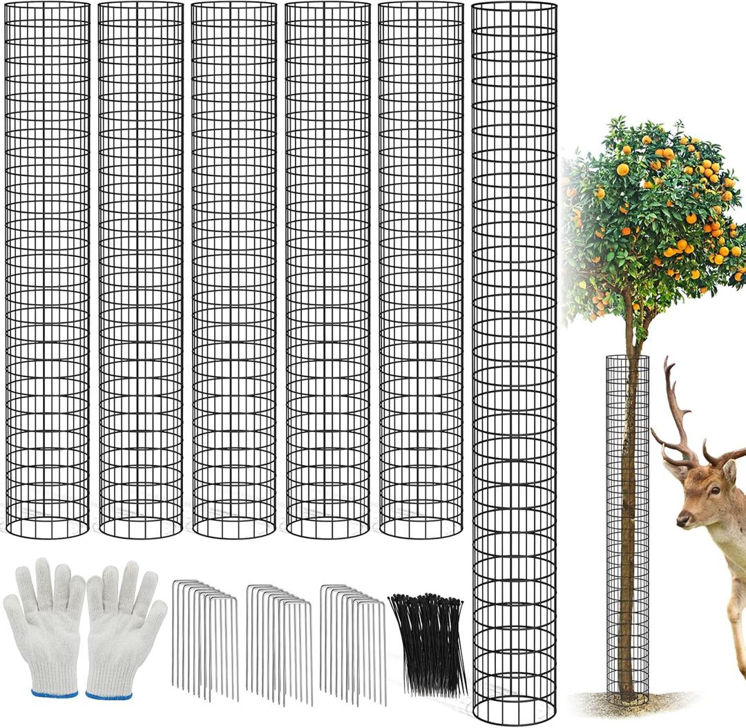 6Pcs Metal Tree Trunk Protector Guard, 48  13.7" Mesh Tree Guard with 30 Pcs Ties, 1 Pair of Gloves, 16 Ground Stakes for Tree Protectors from Deer Mowers Trimmers