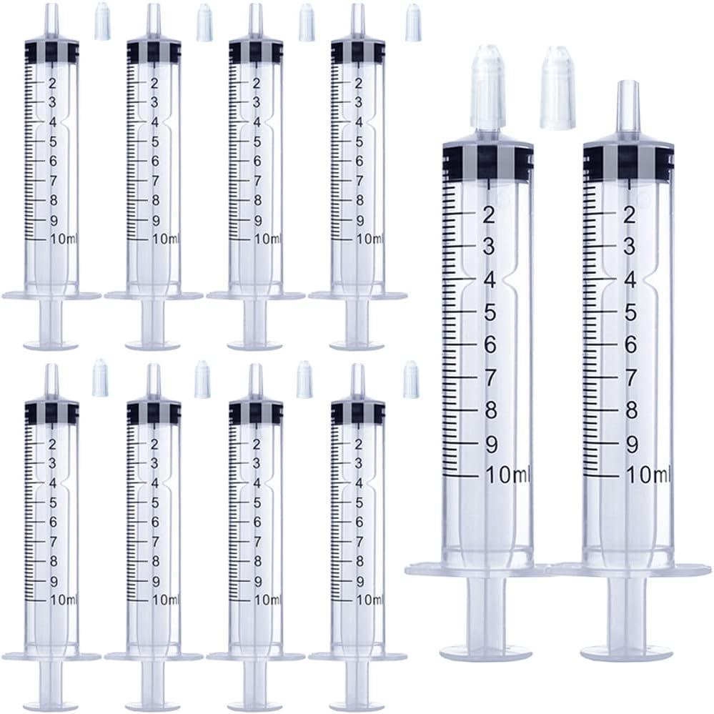 10 Pack 10ml Syringe for Liquid, Oral, Scientific Labs, Measurement, Dispensing, with Cap, 10cc Syringes
