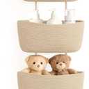 Dahey Over The Door Hanging Basket 4-Tier Woven Boho Wall Mounted Storage Organizer with Hooks for Bedroom Nursery Bathroom Apartments Dorm Pantry Decor, Jute