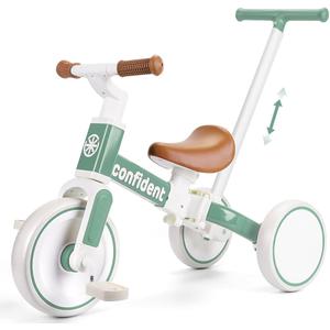 XIAPIA Tricycle for Toddlers 1-3 Year Olds, 5 in 1 Toddler Balance Bike with Removable Pedal, Push Trike Toys with Adjustable Pushrod for 2 3 4 5 Year Old Boys & Girls, Birthday Gifts for Kids (Green)