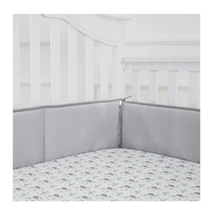 TILLYOU Baby Safe Crib Bumper Pads for Standard Cribs Machine Washable Padded Crib Liner Thick Padding for Nursery Bed 100% Silky Soft Microfiber Polyester Protector de Cuna, 4 Piece/Gray