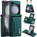 for Samsung Galaxy Z Flip 7 Case with Crossbody Wallet, 8 Cards Slot and Premium Leather Kickstand Vintage Card Holder.(Green)