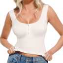 Popilush Tank Tops for Women Sleeveless Square Neck Cute Cami Shirts (White, XS)