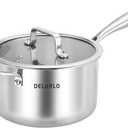 DELARLO Tri-Ply Stainless Steel Saucepan, 3.5 QT Saucepan with Lid, All Stove Compatible 500, Induction Sauce Pot, Heavy Duty Saucier, Dishwasher Safe Saucepan, Induction Pot 3.5 Quart, Even Heat