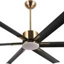 reiga 72" Indoor Outdoor Black Gold 6 Aluminum Metal Blades Extra Large Modern DC Ceiling Fan with Dimming LED Light Kit, 6 Speeds, Timer, Reversible Airflow Motor for Garage, Patio, Living Room