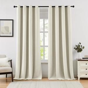 Natural 100% Blackout Linen Curtains for Bedroom,Black Out Curtains 63 Inch Long Farmhouse Thick Textured Window Curtains for Living Room,Grommet Room Darkening Curtains,52" W x 63" L, (2 Panels)