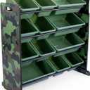 Humble Crew Hunter Toy Storage Organizer with 12 Plastic Storage Bins, Army Green Camo