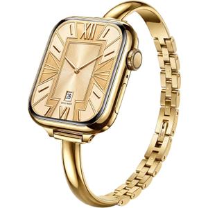 Slim Gold Bracelet Apple Watch Bands for Women(No Case) 38mm 40mm 41mm 42mm, 0.3 Inch Width Stainless Steel Thin Dressy Metal Band for iWatch 12/11/10/9/8/7/6/5/4/SE/3/2/1 Series Elegant Luxury Strap
