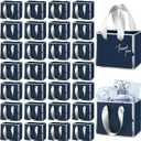 Yeaqee 50 Pcs Mini Metallic Paper Gift Bags with Handle 4x4.75x2.2'' Small Gift Bag DIY Tag Thank You Party Favor for Mother's Day Wedding Graduation Baby Shower Birthday Jewelry (Navy Blue,Silver)