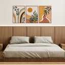 Modern Boho Framed Canvas Wall Art Set, Abstract Bohemian Sun Wall Decor, Mid-Century Minimalist Wall Painting, Geometric Botanical Art Print for Living Room, Bedroom, Office - 16"x24"x3