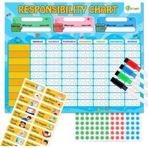 D-FantiX Magnetic Responsibility Chart, Chore Chart for Multiple Kids, My Star Reward Chart Daily Routine Good Behavior Charts Dry Erasable for Toddlers at Home