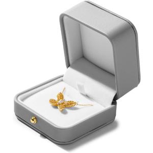 Oirlv Grey Premium Leather Necklace Pendant Box Velvet Interior Jewelry Gift Box Long Chain Necklace Display Storage Case