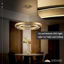 LED 2 Ring Brass Gold Chandelier Dimmable Up Down Light Chandelier Modern Round Chandeliers Light Circular Chandeliers for Foyer Dining Room Entry Bedroom Office Living Room