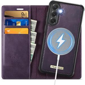 Wallet Case for Samsung Galaxy S24 Compatible with Magsafe, 2-in-1 PU Leather Flip RFID Blocking Card Holder Stand Shockproof Magnetic Detachable Cover for Galaxy S24 Case 6.2", Retro Purple