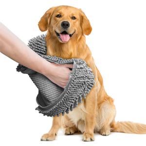 Muddy Mat Doggy Dryer, Highly Absorbent Microfiber Washable Dog Shammy Quick Drying Towel Absorber - Extra Soft Plush Wrap Chenille Bath Towels to Dry Soggy Large Pets & Small Puppy-Grey 13"x31"
