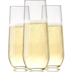 Oojami 36 piece Stemless Unbreakable Crystal Clear Plastic Wine Glasses Set of 36 (9 Ounces)