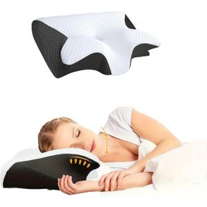 Sleep Apnea Pillow, Airway Pro Cervical Pillow for Neck Pain Relief, Orthopedic Memory Foam Neck Support Pillow for Side, Back & Stomach Sleepers, Anti-Snore Ergonomic Contour Pillow (Black)