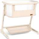 ANGELBLISS Electric Baby Bassinet Bedside Sleeper with Auto Rocking, Remote/Touch Control, 3 Timer Modes, 12 Sounds, 6 Heights, Storage & Wheels (Beige)