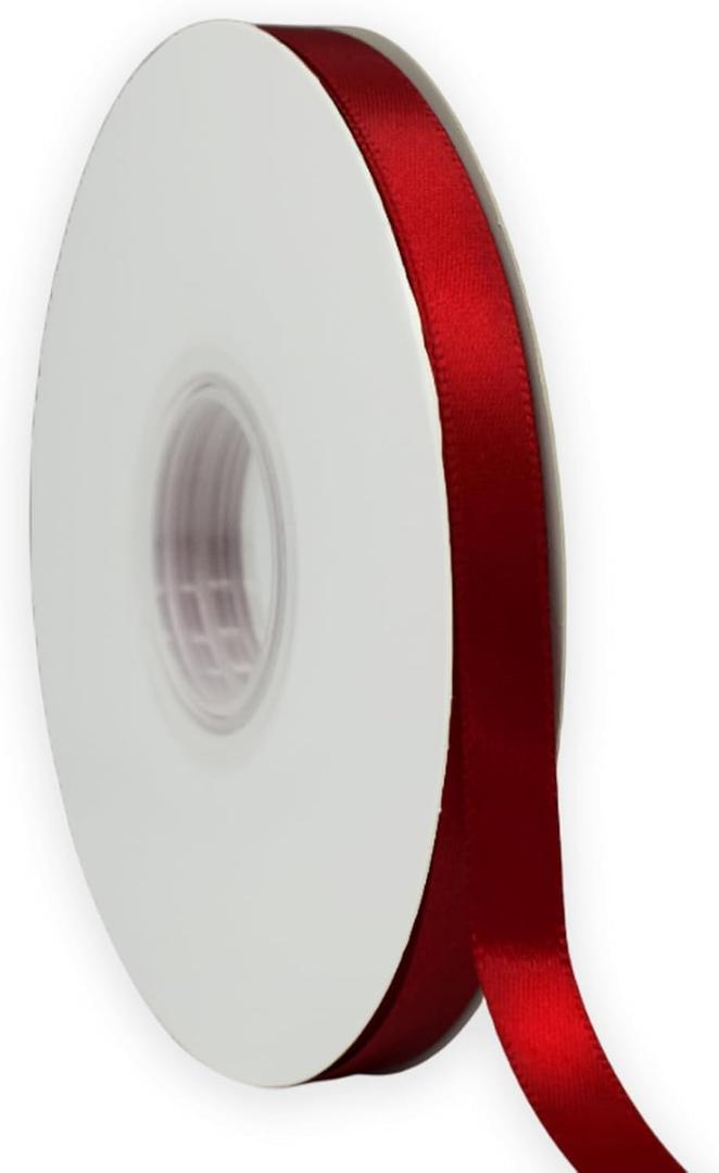 Red Ribbon 3/8 Inch x 50 Yards Satin Ribbon Continuous, Single Face, for Crafts, Gift Wrapping, Floral Bouquet, Weddings, and Decorations, with Spool