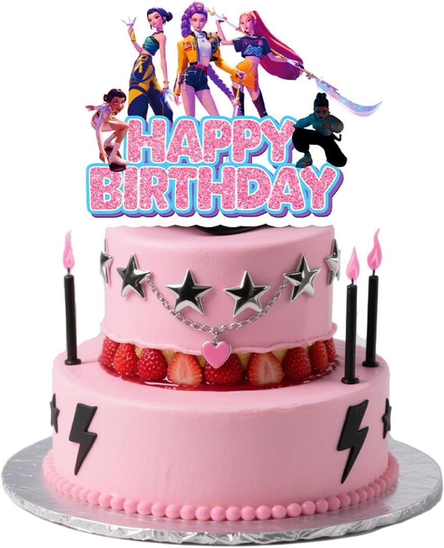 Cute Anime Cake Decorations, Cartoon Happy Birthday Cake Topper, Party Cake Decorations Supplies for Girls