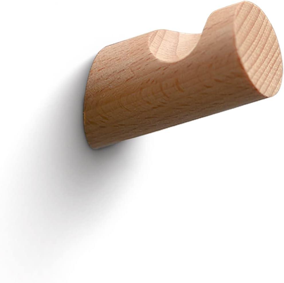 Wood Wall Hooks,1 Pack Coat Hooks Wall Mounted, Modern Hat Hooks for Wall, Wall Hanger for Hanging Coat Towel Hat Bag Robe Jacket Clothes (Beech Wood)