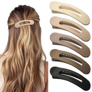 5 Pcs Flat Hair Clips, Medium Lay Flat Claw Clips for Women Girls,Strong Hold Non-slip Matte Hair Claws for Thick Thin Hair(Classic) (Black+Dark Brown+Brown+Beige+White)