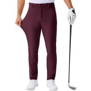 QPNGRP Men's Golf Pants 30"/32"/34" Inseam Lightweight Stretch Work Dress Pants (33W x 32L, Burgundy)