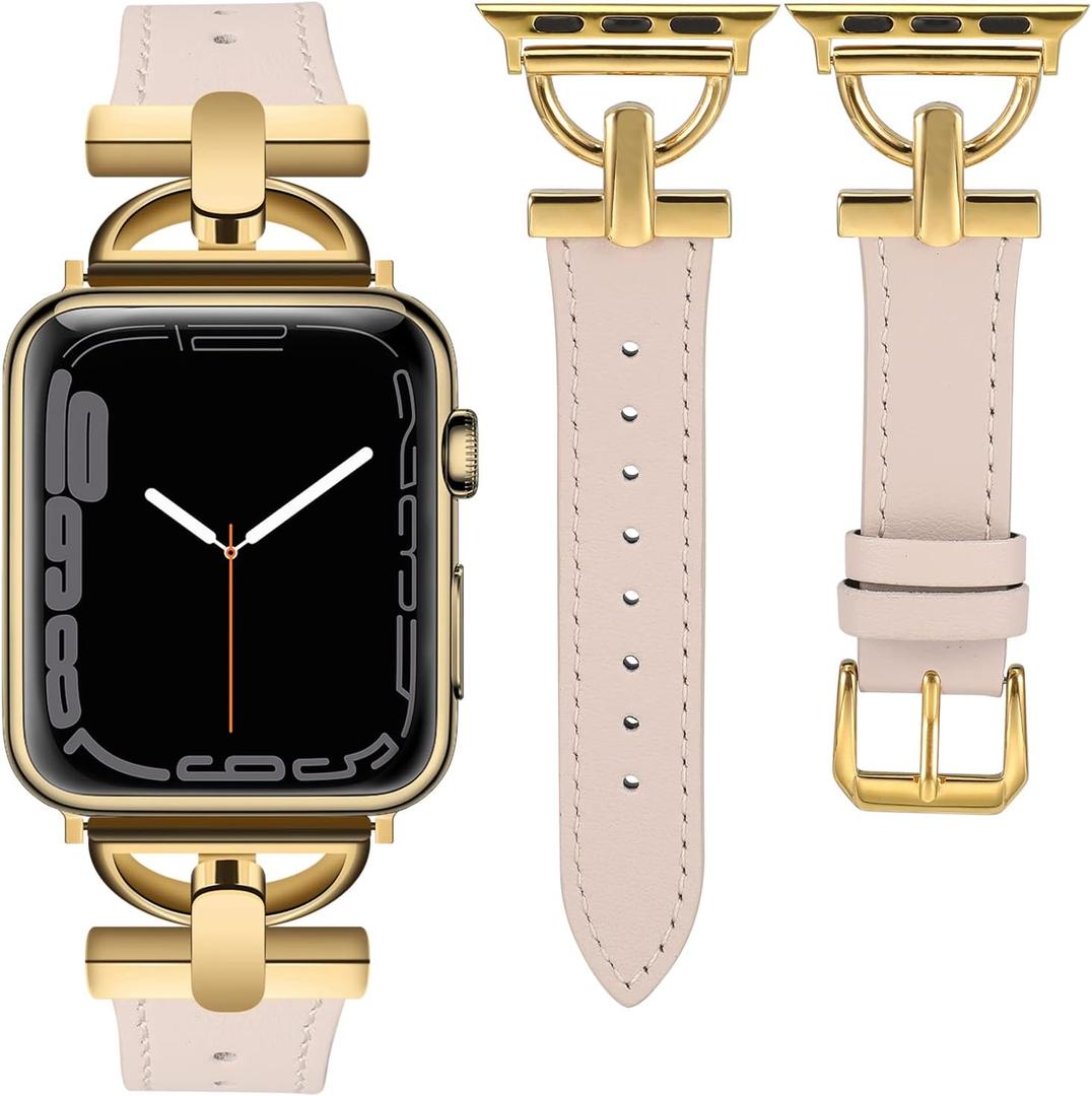 Wearlizer Leather Band Compatible with Apple Watch Bands Women 38/40/41/42mm  , Fancy Dressy Strap for iWatch Series (Series 11 10) (Starlight/Gold)