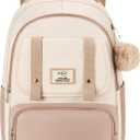 MOMUVO Kids Backpack for Girls,Bookbag for Teens School Bag Elementary Primary Middle School Book Bag,17.3 inch (Beige Khaki-2)