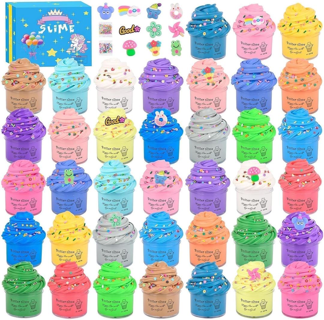 38 Pack Butter Slime Kit, Mini Slime Party Favors for Girls Boys, Soft and Non-Sticky, Goodie Bags Stuffers, Classroom Bulk Slimes, Stocking Fillers & Kids, Colorful Stress Relief Toys 4-12