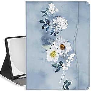 Feams Case for iPad Air 5th/ 4th Generation Case 10.9 Inch 2022 2020 Flip Stand Auto Wake/ Sleep Cover with Pencil Holder & Pocket, Blue Floral
