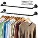 ERYTLLY Industrial Pipe Clothes Rack 36.2”, 2 Set Multi-purpose Wall Mounted Iron Garment Rod, Heavy Duty Detachable Hanging Clothes Rack for Closet Rod (Black, 2 Base)