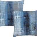 Abstract Art Painting Velvet Modern Decorative Cushion Cover, 2 Pack Super Soft Square Throw Pillow Case with Zipper for Sofa, Couch, 45 x 45 cm (18 x 18 Inch), Grey & Blue