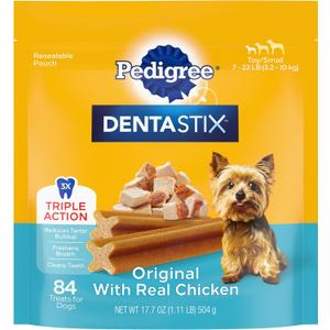 Pedigree Dentastix Small and Toy Breed Dog Treats, Original with Real Chicken, 17.7 oz. Bag (84 Treats)