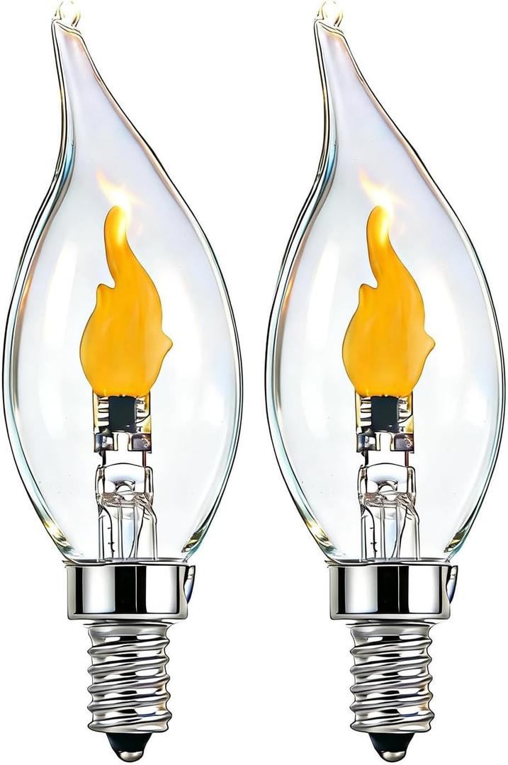 SHUWDKAR Flickering Light Bulbs E12 Base LED Fire Effect Flicker Flame, LED Flame Bulb for Decoration, 2 Pack