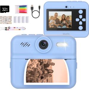Mafiti Kids Camera Instant Print, 48MP Digital Camera Selfie 1080P Video with 32G TF Card, Toys Gifts for Girls Boys Aged 3-12 for Christmas/Birthday/Holiday (Blue)
