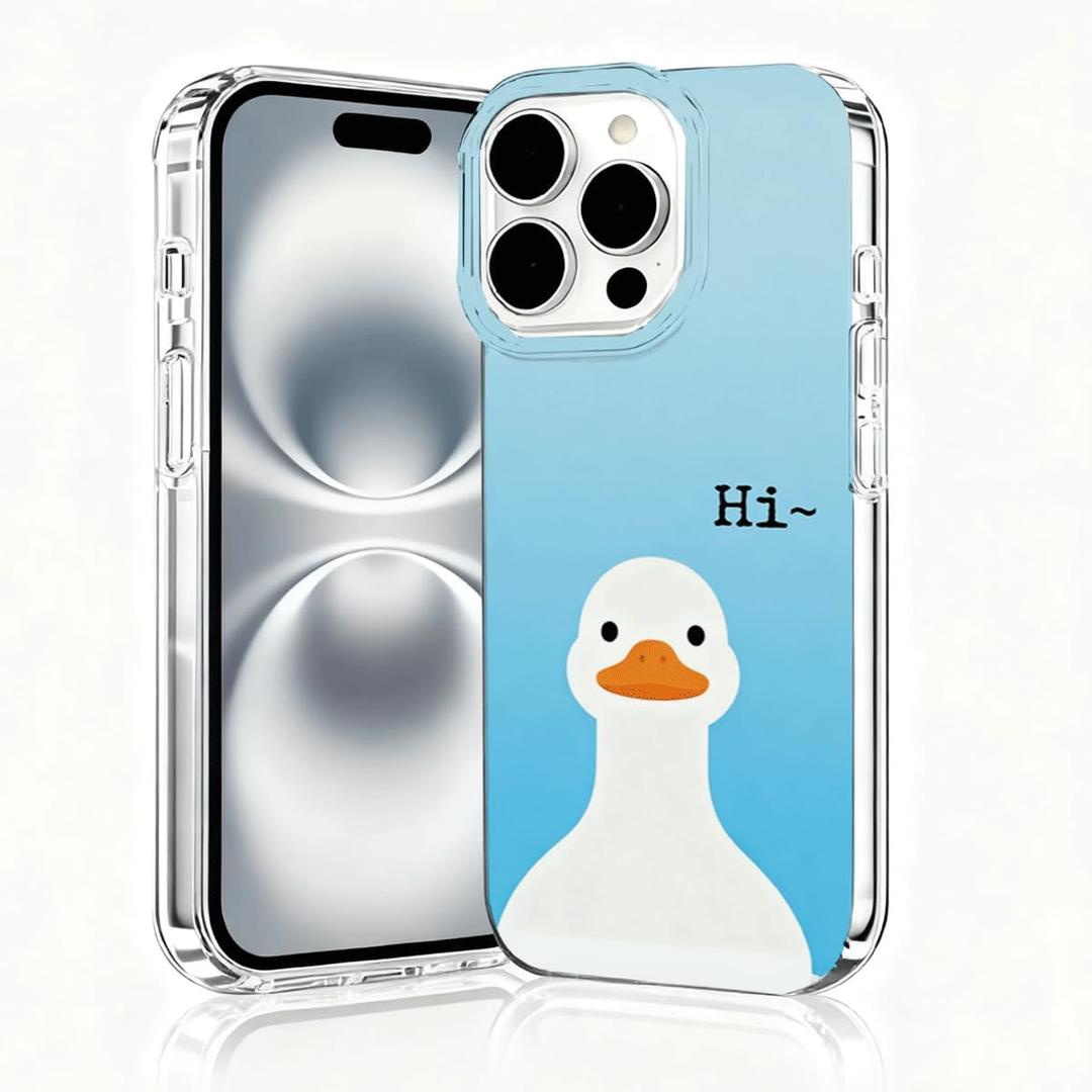 for iPhone 16 Pro Max Case, Animal Print Case for iPhone 16 Pro Max, Scratch Resistant Shockproof Cover, Aesthetic Clear Phone Cover, Hi White Duck, Funny Duck CasesB085