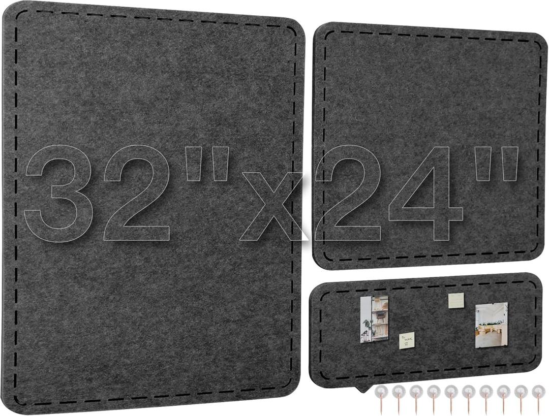 Cork Boards for Walls - 32"x24"Felt Bulletin Board 3pcs Modular Vision Board, Self-Adhesive Pin Board for Wall Decor, Memo Board for Office & Home - Charcoal Heather