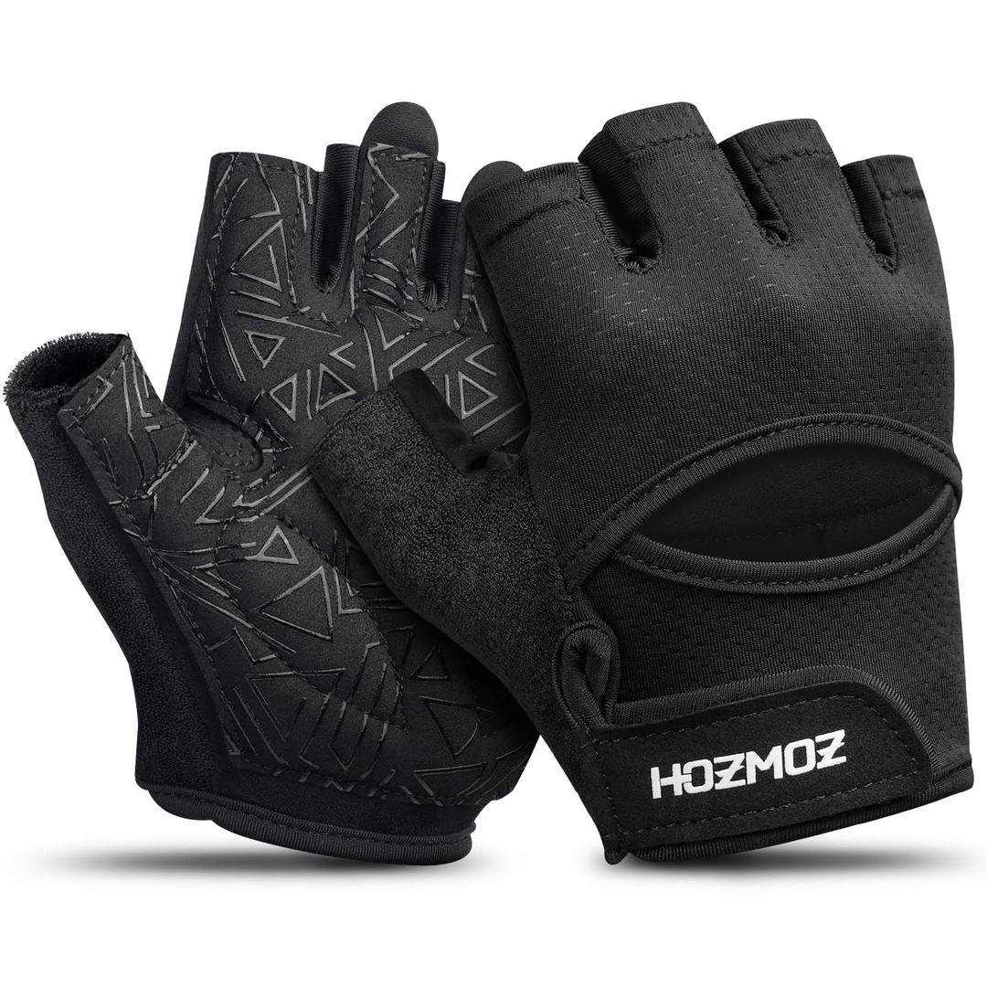 HOZMOZ Ventilated Weight Lifting Gloves, Thick Padded Workout Gym Gloves with Full Palm Protection & Grip & Shock Absorption for Women & Men's Fitness Exercise Training, Size: Large