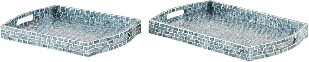 Deco 79 Wood Tray with Slot Handles, Set of 2 20', 18'W, Blue (19.8" x 14" x 2.2")