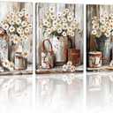 WENGTIAO 3Pcs Rustic Daisy Canvas Wall Art Fall Flower Prints Posters Vintage Country Flora Paintings Pictures Nature Botanical Artwork for Bedroom Living Room Bathroom 16x24