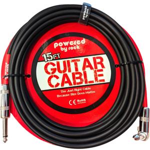 15ft Guitar Cable for Electric Guitar & Bass - Crystal Clear Instrument Cable & Tangle Free - 1/4 Inch Male to Male Inputs with a Right Angle Jack On One End to Secure Your Amp Cord