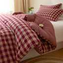 Cyusri Cotton Plaid Queen Comforter Set - Soft Lightweight Bedding 3 Pieces Dyed Bed Set with 2 Pillow Shams,Reversible All Season Farmhouse Down Alternative(Queen Size 90"x90" Retro Red)
