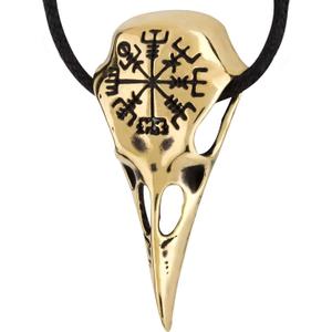 Viking Raven Skull Necklace with Compass Vegvisir - Bird Crow Head Pendant Nordic Norse Amulet Talisman - Gothic Halloween Wiccan Jewelry Gifts for Men Women - Handmade Accessories