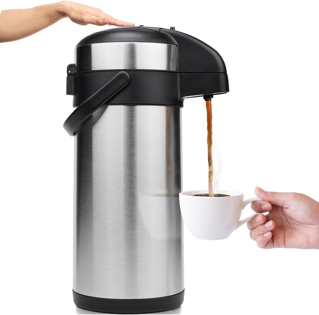 VONDIOR Airpot Coffee Dispenser with Pump - 169 Oz Insulated Stainless Steel Coffee Carafe - Thermal Beverage Dispenser - Coffee Urn for Hot/Cold Water, Party Chocolate Drinks