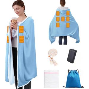 Wearable Heated Blanket with 20000mAh Power Bank, 11 Heating Zones, 3 Heat Levels, Timer, USB Powered, Machine Washable, for Camping, Office, Travel, Home Use (Snowy Blue)