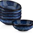 vicrays Ceramic Salad Bowls Set for Kitchen, Serving - 32 Ounce Soup Bowls, Pasta Bowls, Chip Resistant, Dishwasher Microwave Safe, Large, Fluted, stoneware, Set of 6 (Blue)