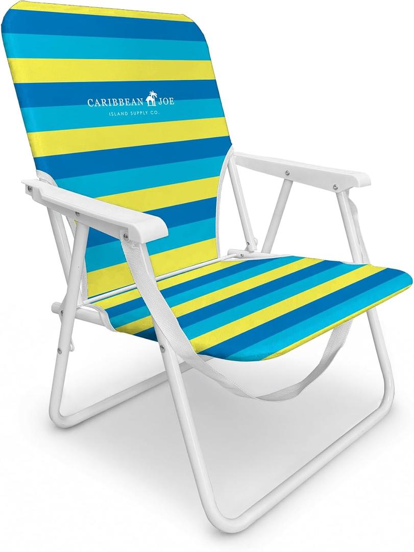 CARIBBEAN JOE Folding Beach Chair, 1 Position Lightweight and Portable Foldable Outdoor Camping Accessories with Carry Strap (Bold Stripe, 225lbs Capacity)
